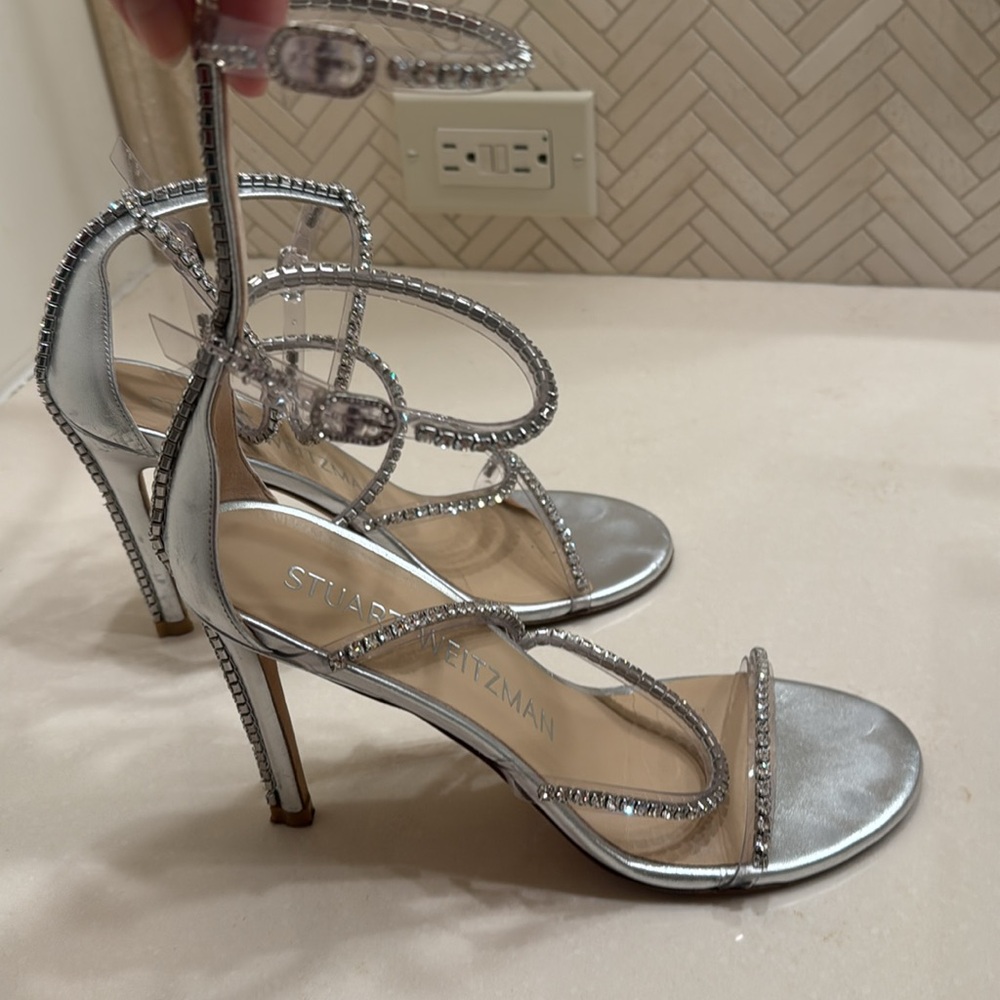 Stuart Weitzman heels size 8 38 silver diamonds nudistglam 100 gladiator sandal - Picture 5 of 11